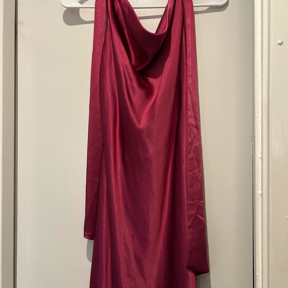 Magenta Satin Halter Mini Slip Dress